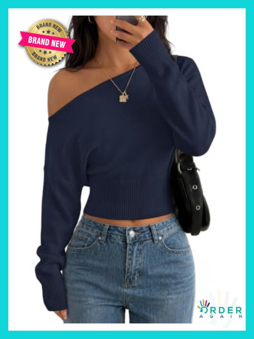 Off Shoulder Cinched Waist Cropped Sweater Puff Sleeve Ribbed Knit